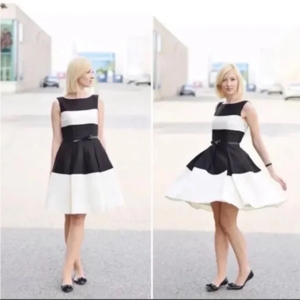 Kate Spade Gayle Black & Ivory Wide Stripe Sleeveless Fit & Flare Dress - Picture 9 of 9